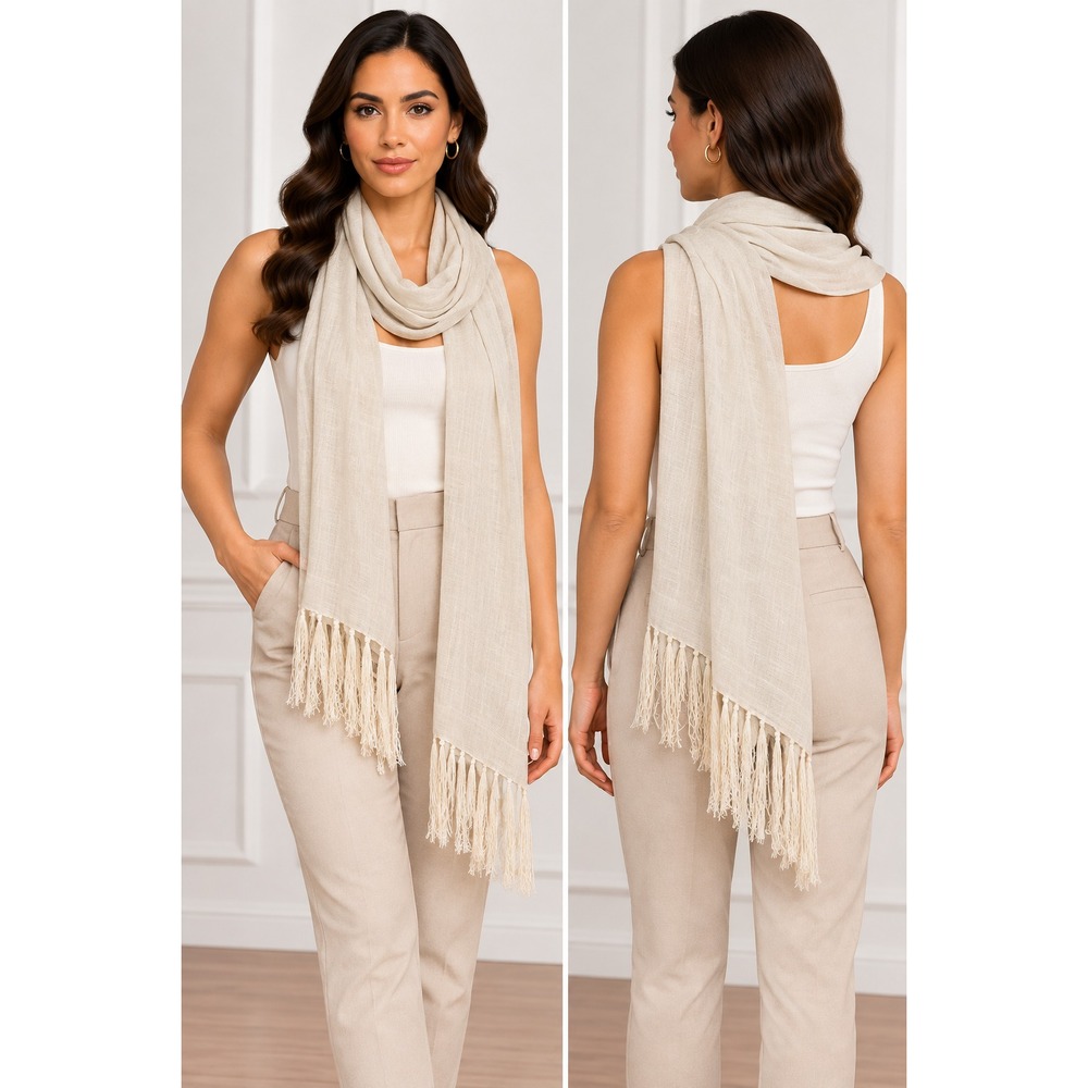 Lauren Ralph Lauren Scarf Womens OS Cream Excellent Fringe Tassel Evening Wrap